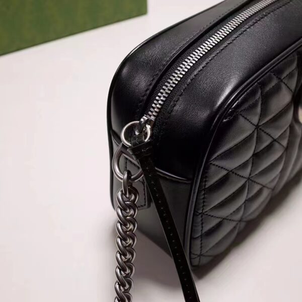 Gucci Women GG Marmont Mini Shoulder Bag Black Matelassé Leather Double G (5)