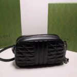 Gucci Women GG Marmont Mini Shoulder Bag Black Matelassé Leather Double G – Bild 5