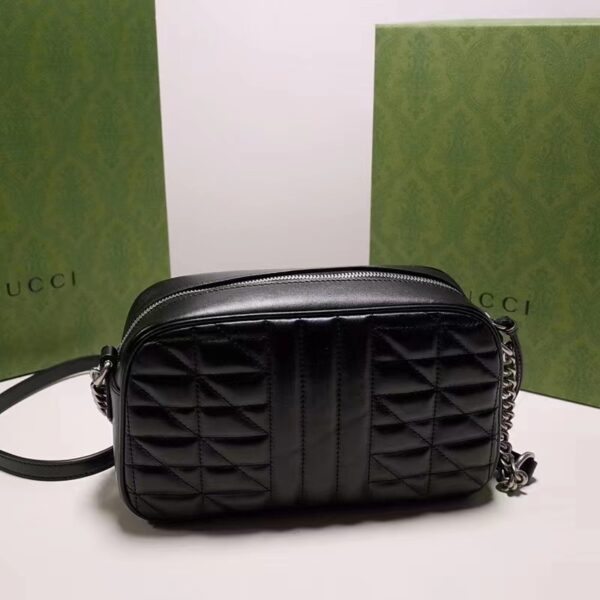 Gucci Women GG Marmont Mini Shoulder Bag Black Matelassé Leather Double G (7)