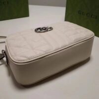 Gucci Women GG Marmont Mini Shoulder Bag White Matelassé Leather Double G (5)