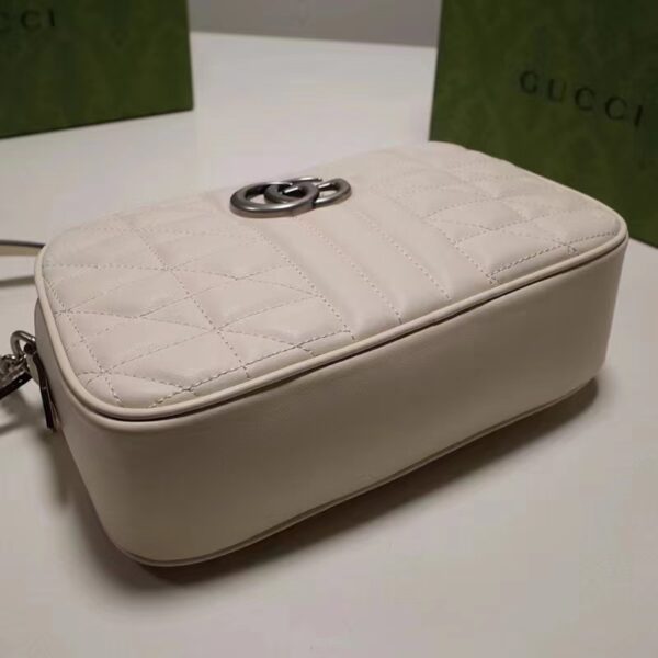 Gucci Women GG Marmont Mini Shoulder Bag White Matelassé Leather Double G (10)