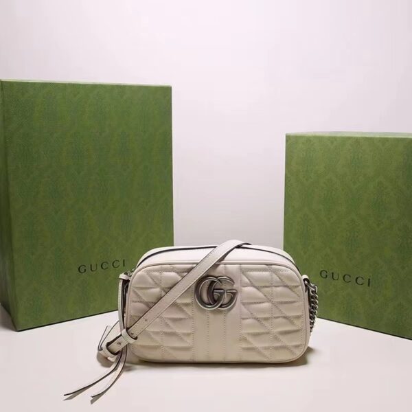 Gucci Women GG Marmont Mini Shoulder Bag White Matelassé Leather Double G (2)