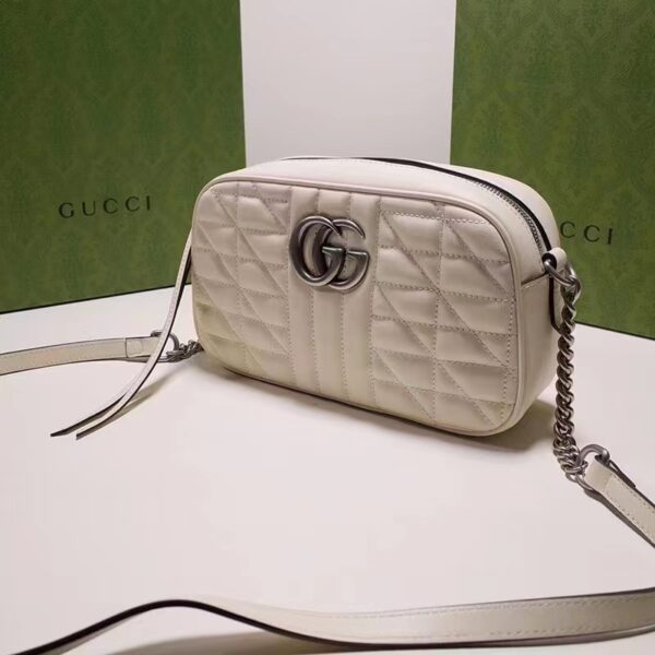 Gucci Women GG Marmont Mini Shoulder Bag White Matelassé Leather Double G (3)