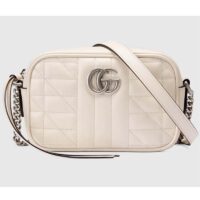 Gucci Women GG Marmont Mini Shoulder Bag White Matelassé Leather Double G (5)