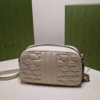 Gucci Women GG Marmont Mini Shoulder Bag White Matelassé Leather Double G (5)