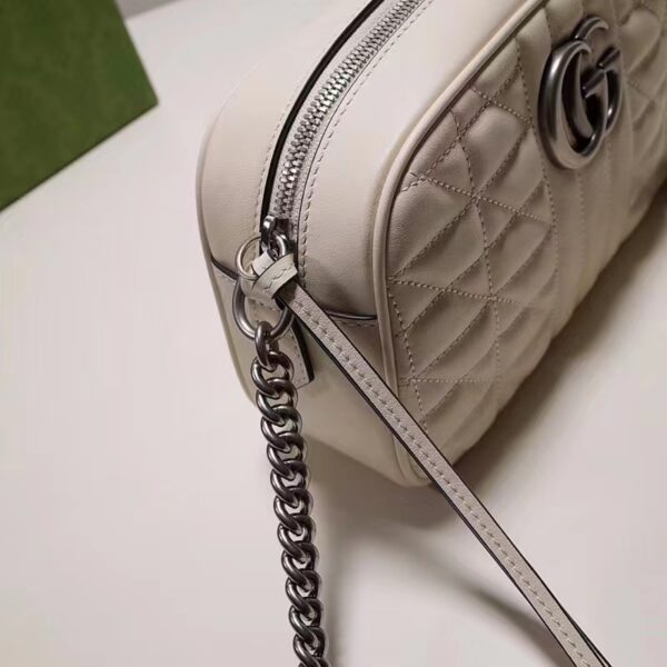Gucci Women GG Marmont Mini Shoulder Bag White Matelassé Leather Double G (7)