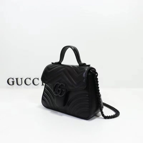 Gucci Women GG Marmont Mini Top Handle Bag Black Matelassé Chevron Leather (1)