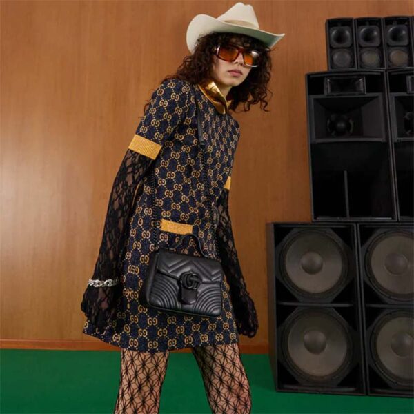 Gucci Women GG Marmont Mini Top Handle Bag Black Matelassé Chevron Leather (11)