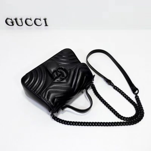 Gucci Women GG Marmont Mini Top Handle Bag Black Matelassé Chevron Leather (2)