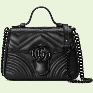 Gucci Women GG Marmont Mini Top Handle Bag Black Matelassé Chevron Leather