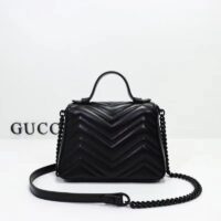 Gucci Women GG Marmont Mini Top Handle Bag Black Matelassé Chevron Leather (3)