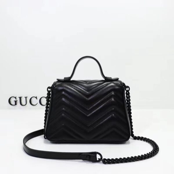 Gucci Women GG Marmont Mini Top Handle Bag Black Matelassé Chevron Leather (4)