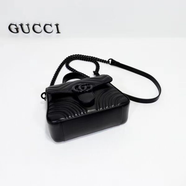 Gucci Women GG Marmont Mini Top Handle Bag Black Matelassé Chevron Leather (5)
