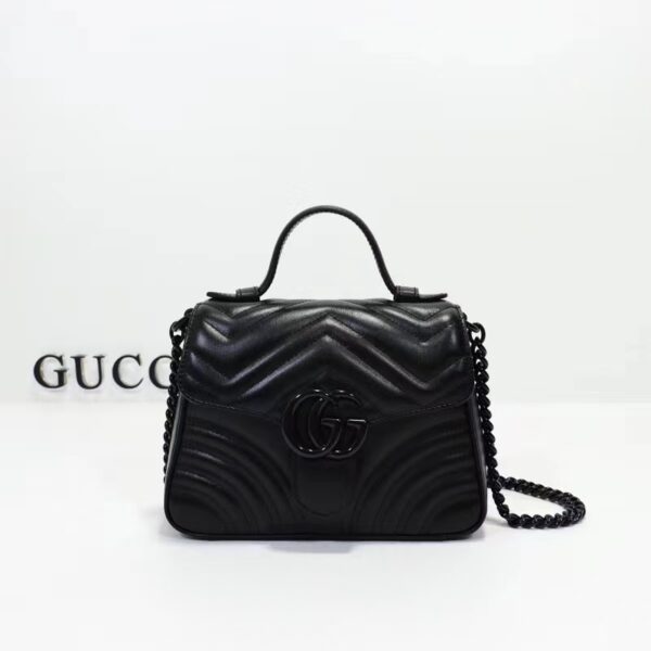 Gucci Women GG Marmont Mini Top Handle Bag Black Matelassé Chevron Leather (7)