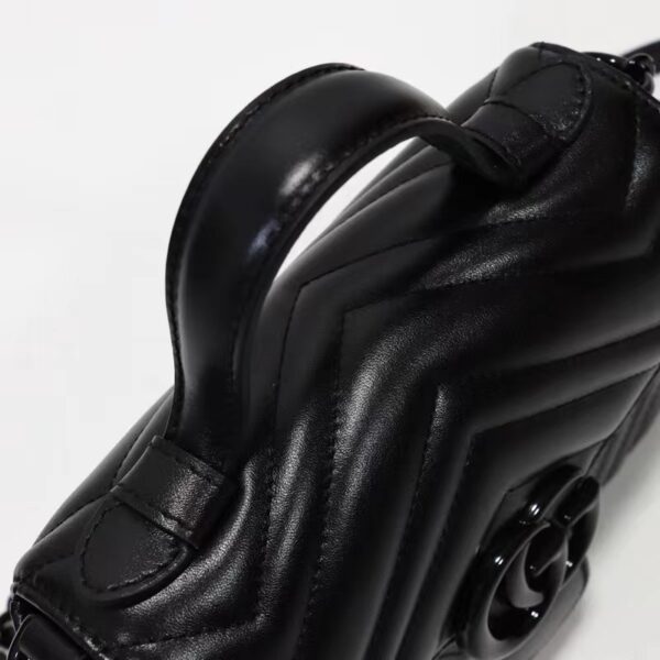 Gucci Women GG Marmont Mini Top Handle Bag Black Matelassé Chevron Leather (8)