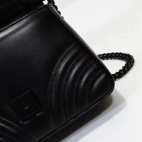 Gucci Women GG Marmont Mini Top Handle Bag Black Matelassé Chevron Leather (9)