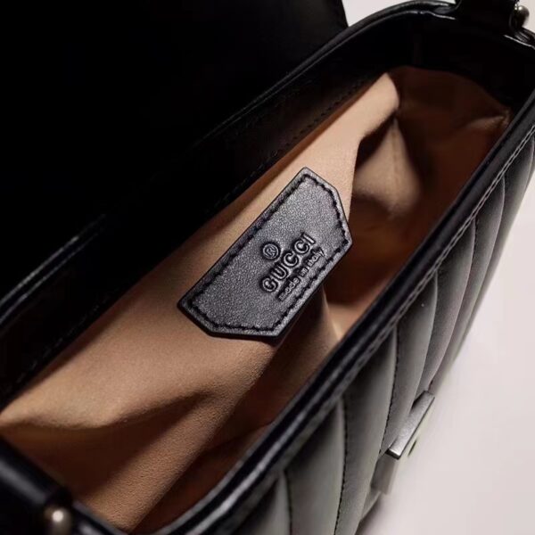 Gucci Women GG Marmont Mini Top Handle Bag Black Matelassé Leather Double G (10)