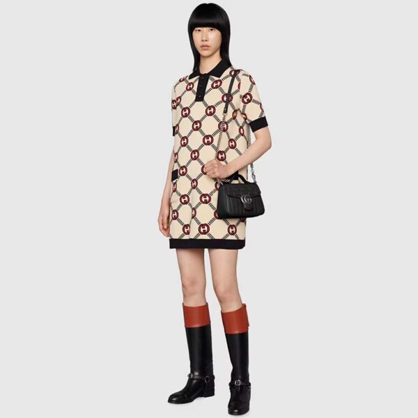 Gucci Women GG Marmont Mini Top Handle Bag Black Matelassé Leather Double G (11)