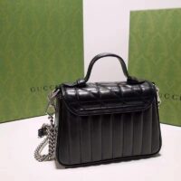 Gucci Women GG Marmont Mini Top Handle Bag Black Matelassé Leather Double G (6)