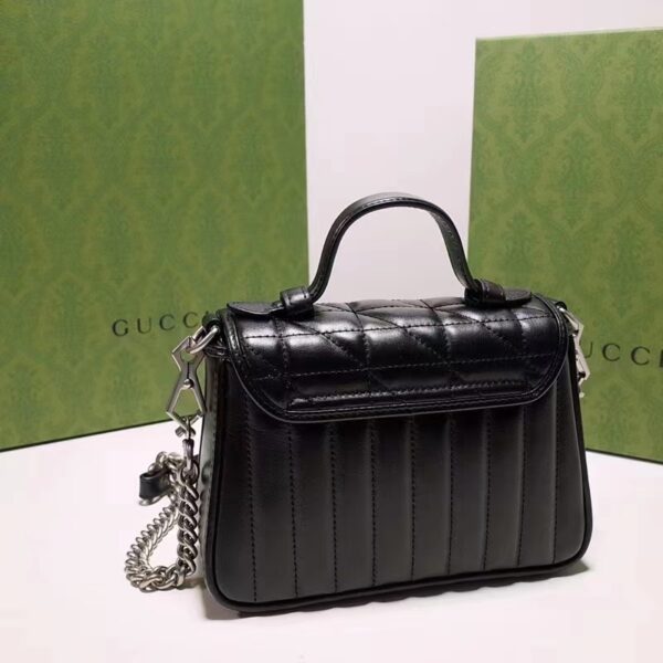 Gucci Women GG Marmont Mini Top Handle Bag Black Matelassé Leather Double G (4)