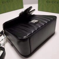 Gucci Women GG Marmont Mini Top Handle Bag Black Matelassé Leather Double G (6)
