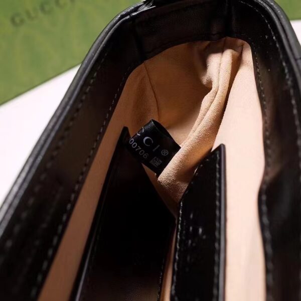 Gucci Women GG Marmont Mini Top Handle Bag Black Matelassé Leather Double G (8)