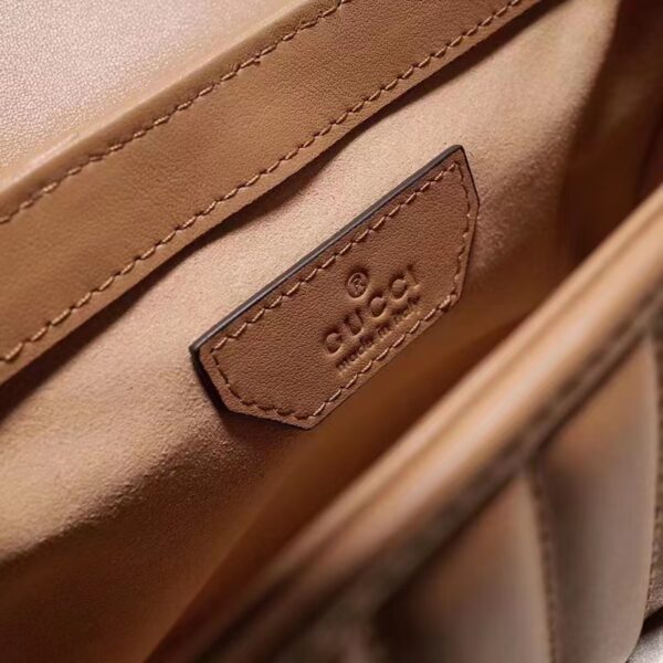 Gucci Women GG Marmont Mini Top Handle Bag Brown Matelassé Leather Double G (1)