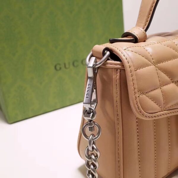 Gucci Women GG Marmont Mini Top Handle Bag Brown Matelassé Leather Double G (10)