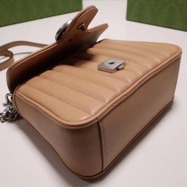 Gucci Women GG Marmont Mini Top Handle Bag Brown Matelassé Leather Double G (3)