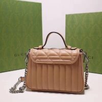 Gucci Women GG Marmont Mini Top Handle Bag Brown Matelassé Leather Double G (9)