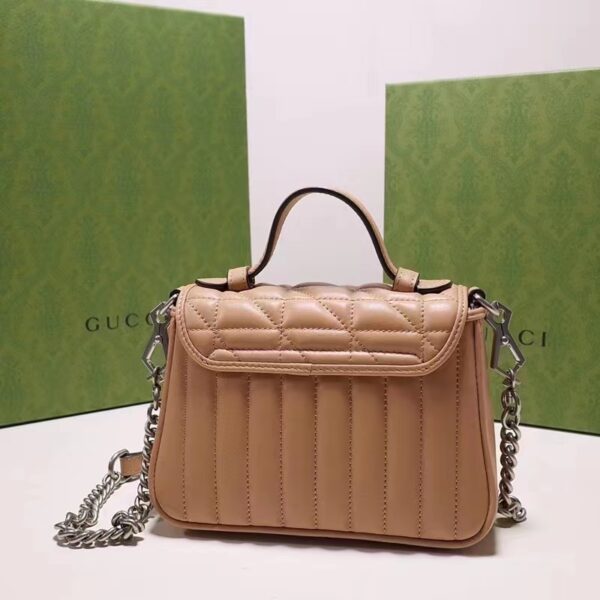 Gucci Women GG Marmont Mini Top Handle Bag Brown Matelassé Leather Double G (7)