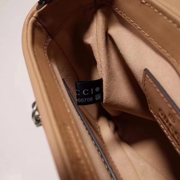 Gucci Women GG Marmont Mini Top Handle Bag Brown Matelassé Leather Double G (8)