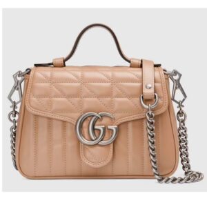 Gucci Women GG Marmont Mini Top Handle Bag Brown Matelassé Leather Double G