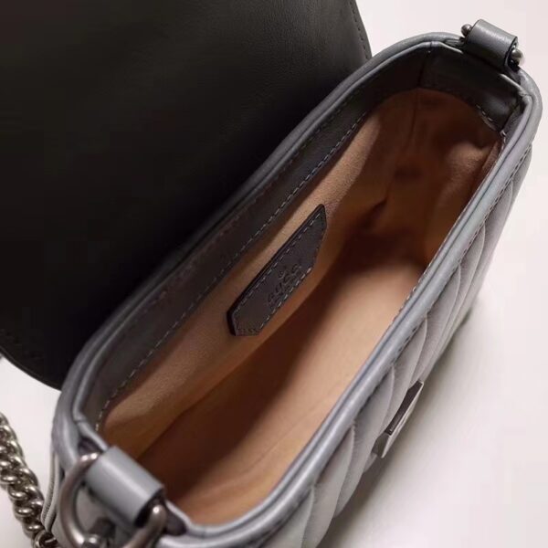 Gucci Women GG Marmont Mini Top Handle Bag Grey Matelassé Leather Double G (10)