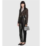 Gucci Women GG Marmont Mini Top Handle Bag Grey Matelassé Leather Double G – Bild 11