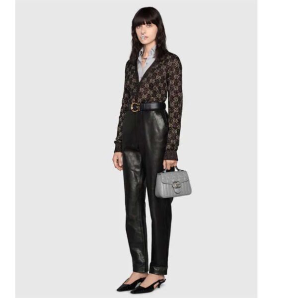 Gucci Women GG Marmont Mini Top Handle Bag Grey Matelassé Leather Double G (11)