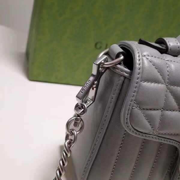 Gucci Women GG Marmont Mini Top Handle Bag Grey Matelassé Leather Double G (2)