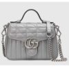 Gucci Women GG Marmont Mini Top Handle Bag Grey Matelassé Leather Double G