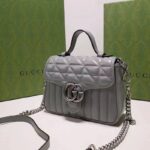 Gucci Women GG Marmont Mini Top Handle Bag Grey Matelassé Leather Double G – Bild 3