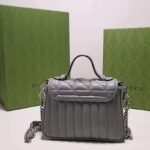 Gucci Women GG Marmont Mini Top Handle Bag Grey Matelassé Leather Double G – Bild 4
