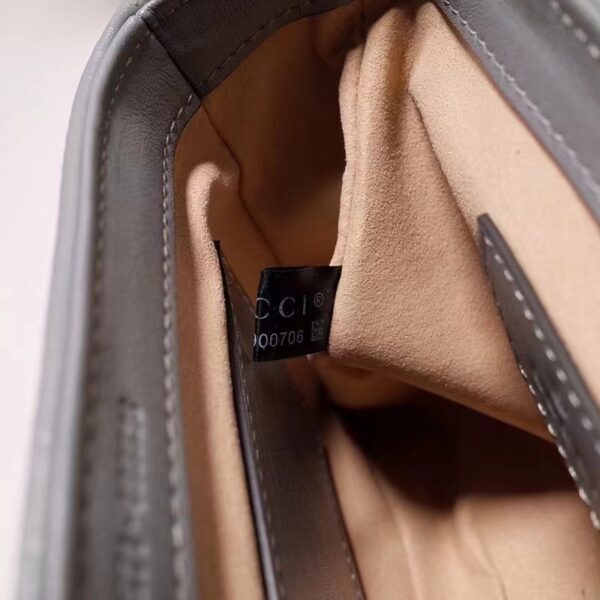 Gucci Women GG Marmont Mini Top Handle Bag Grey Matelassé Leather Double G (7)