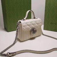 Gucci Women GG Marmont Mini Top Handle Bag White Matelassé Leather Double G (10)