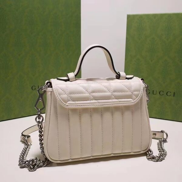 Gucci Women GG Marmont Mini Top Handle Bag White Matelassé Leather Double G (5)