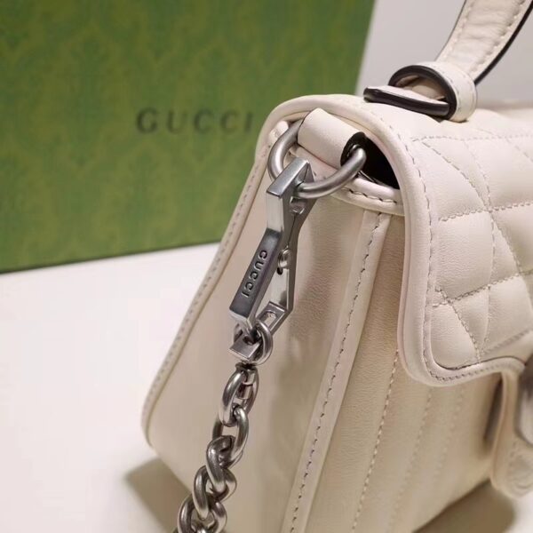 Gucci Women GG Marmont Mini Top Handle Bag White Matelassé Leather Double G (6)