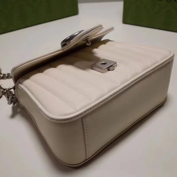 Gucci Women GG Marmont Mini Top Handle Bag White Matelassé Leather Double G (8)
