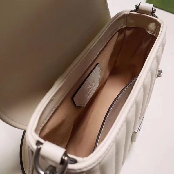 Gucci Women GG Marmont Mini Top Handle Bag White Matelassé Leather Double G (9)