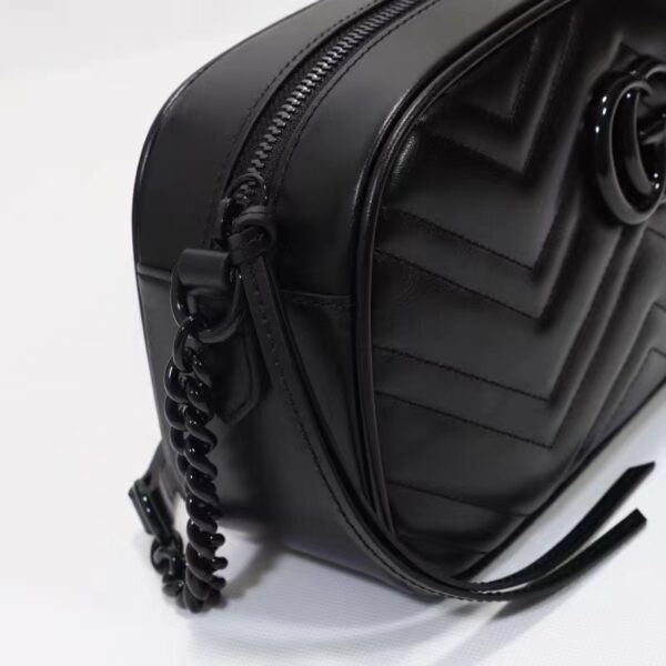 Gucci Women GG Marmont Small Shoulder Bag Black Matelassé Chevron Leather Double G (1)