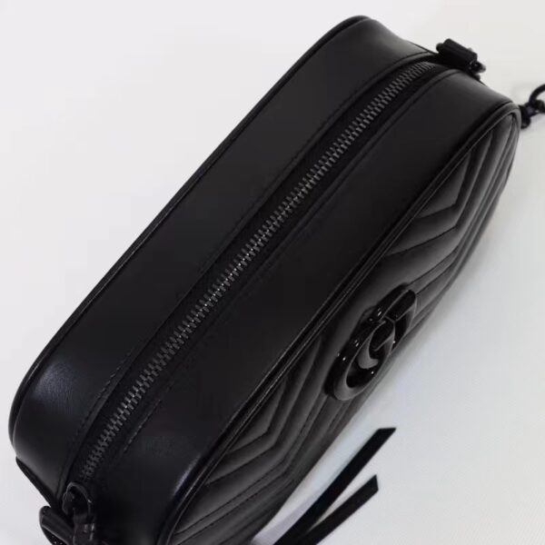 Gucci Women GG Marmont Small Shoulder Bag Black Matelassé Chevron Leather Double G (10)