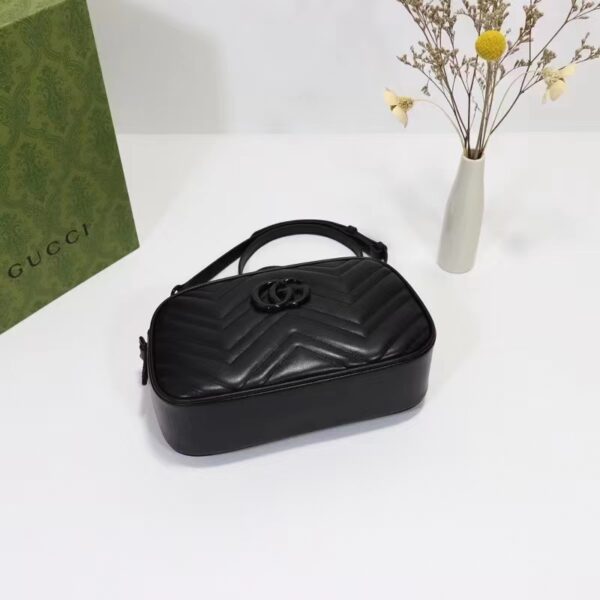 Gucci Women GG Marmont Small Shoulder Bag Black Matelassé Chevron Leather Double G (2)