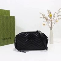 Gucci Women GG Marmont Small Shoulder Bag Black Matelassé Chevron Leather Double G (7)